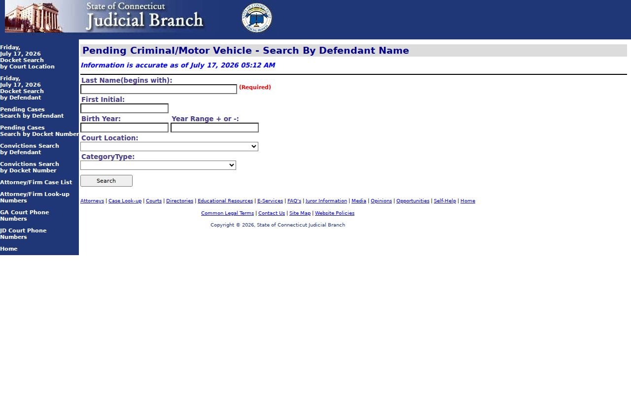 East Hartford criminal court cases daily docket search