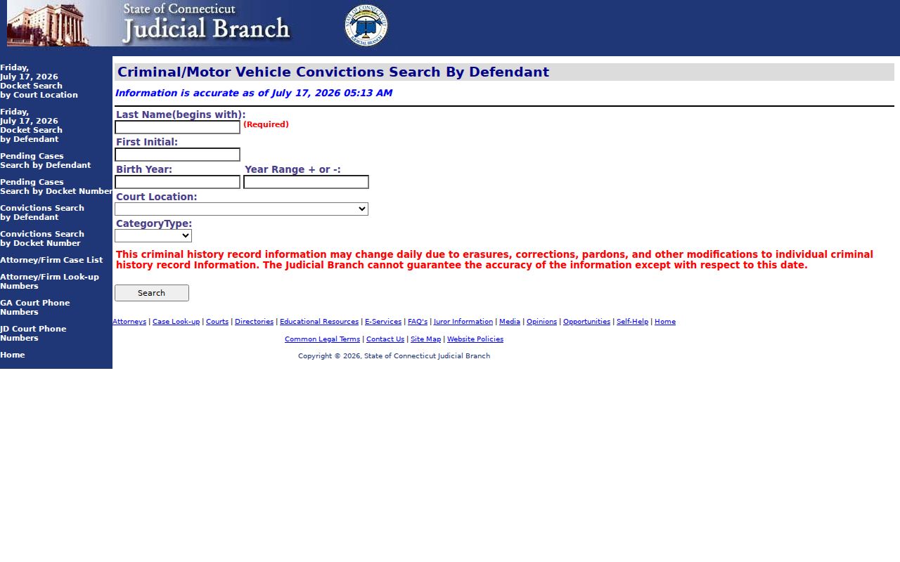 East Hartford criminal court cases disposed docket search