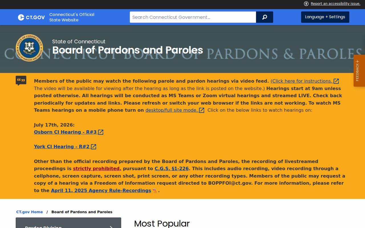 East Hartford criminal history Board of Pardons and Paroles source